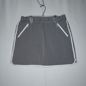 Talbots Skort Womens Large Black White Gingham Stretch Zip Pocket Elastic Waist